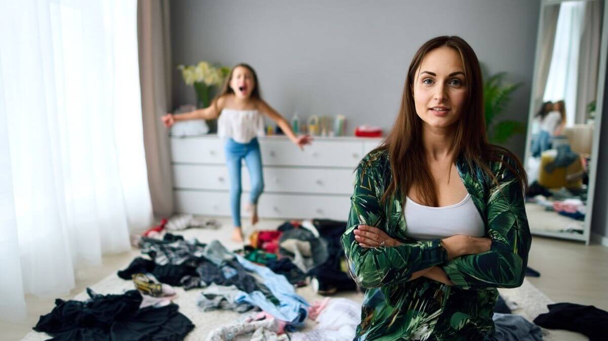 amy in messy bedroom